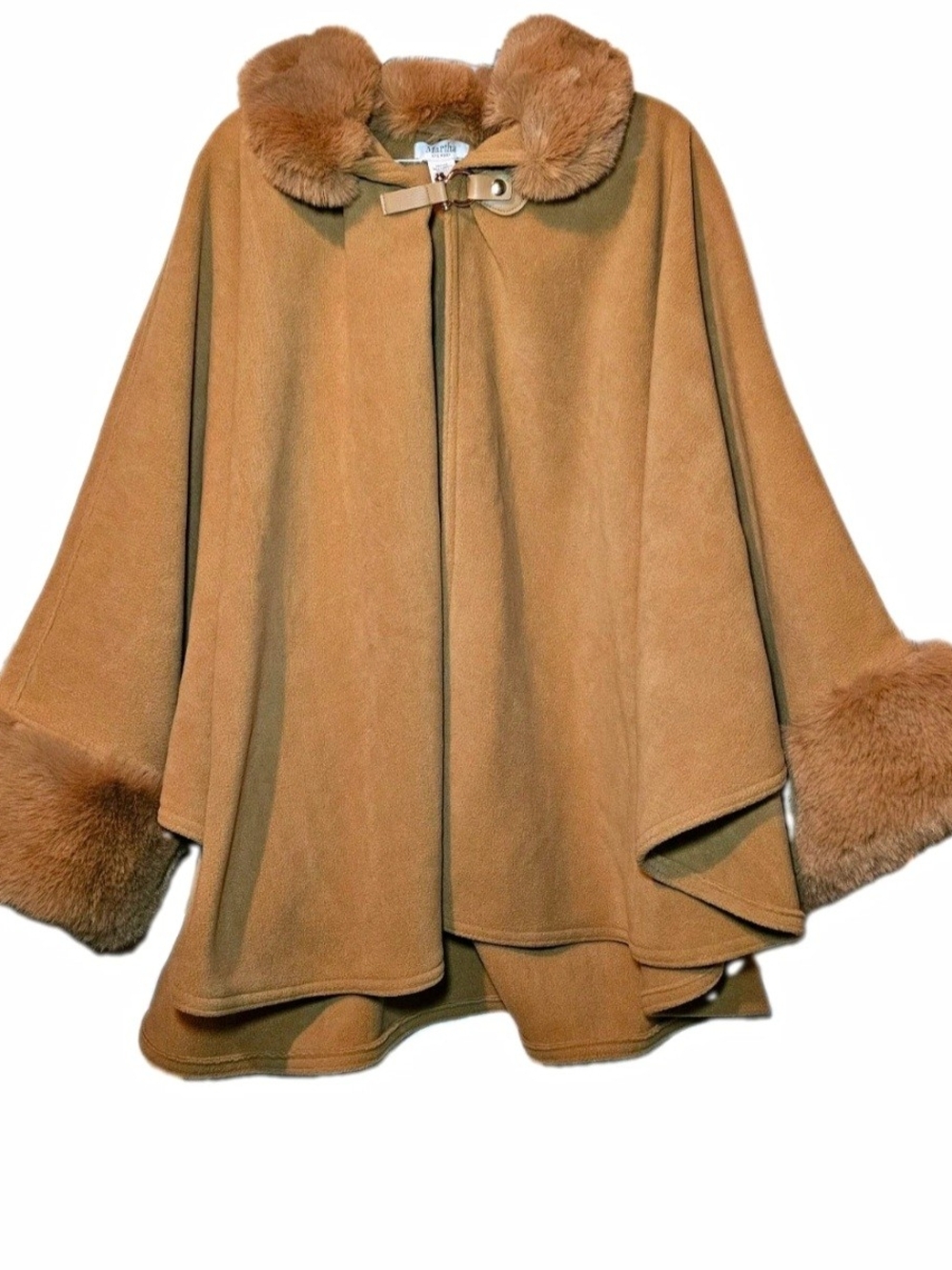 Martha Stewart Tan Faux Fur-Trim Cape Coat